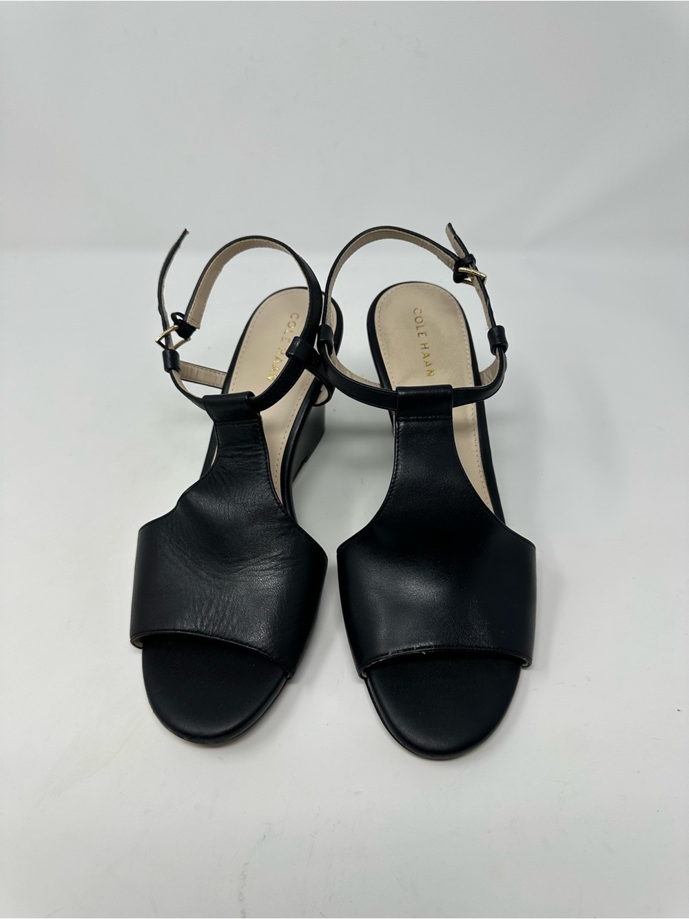 Cole Haan Black Leather Wedge Heeled Sandals Women's Size 7.B